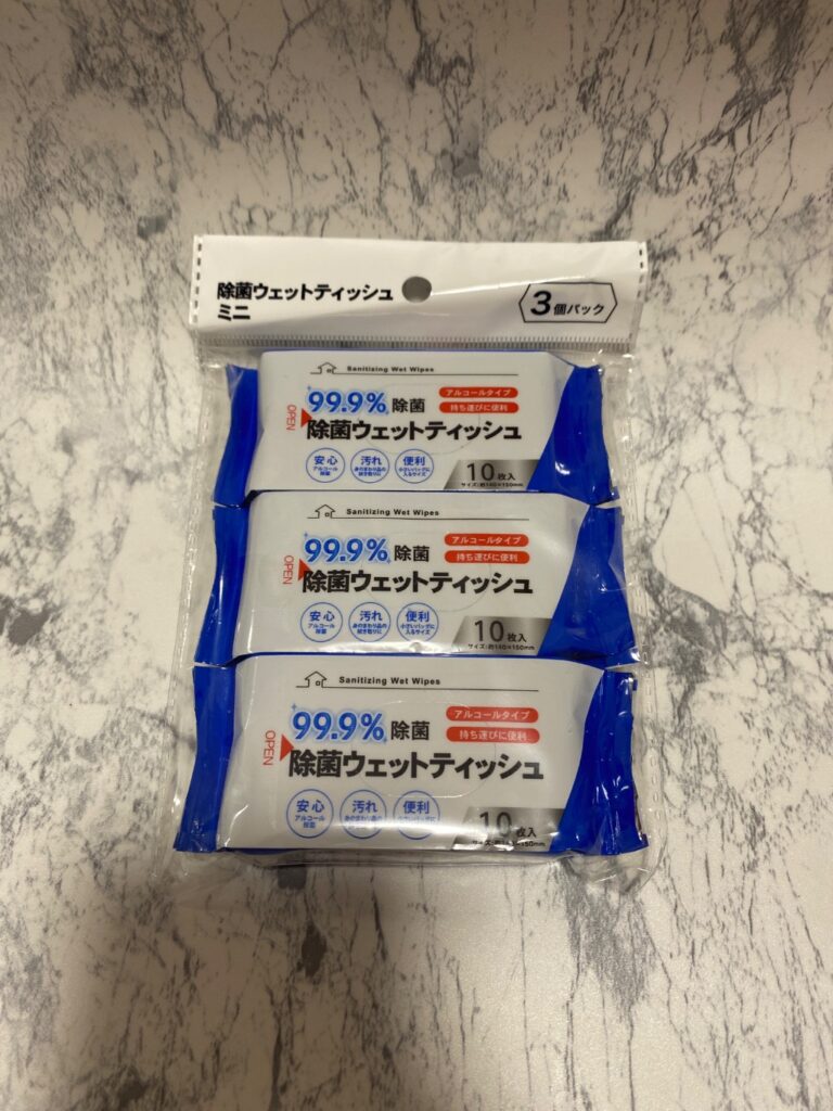 除菌ウエットティッシュミニ Can Do（キャンドゥ） エタノール配合、コンパクトで持ち運びに便利