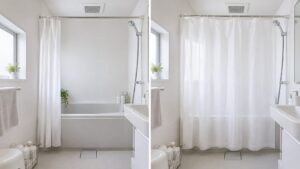100均シャワーカーテンの幅138cmと180cmの比較イメージ